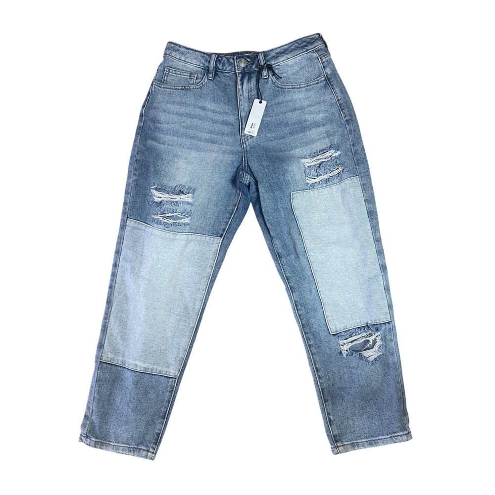 Rue21 Womens Patchwork Distressed Mom Jeans Light Wash Blue Size 10 NEW